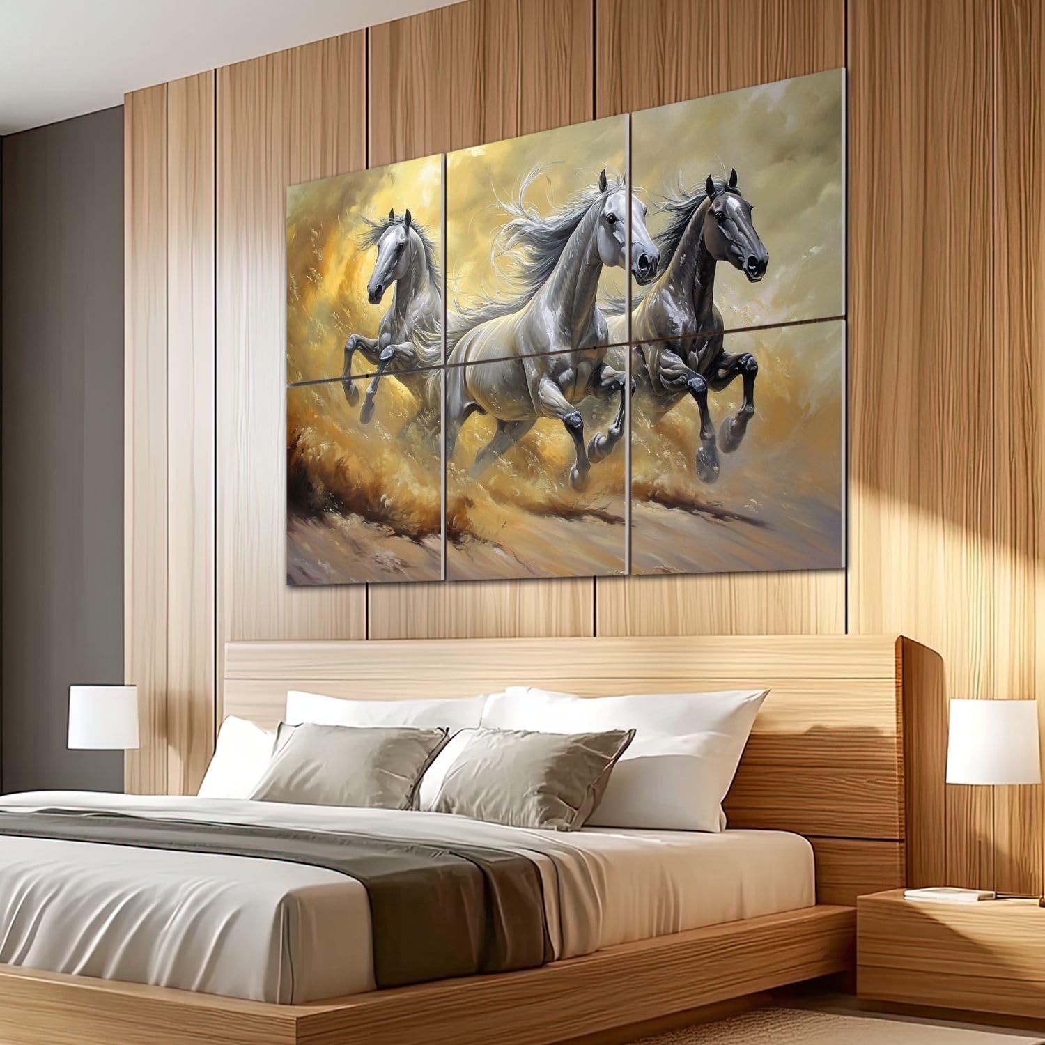 6 Pack Art Acoustic Panels Sound Absorbing Animal Pictures Desert Running Horses Galloping Flowing Manes Dust Decorative Soundproof Wall Panels Self Adhesive for Recording Studios Office 72