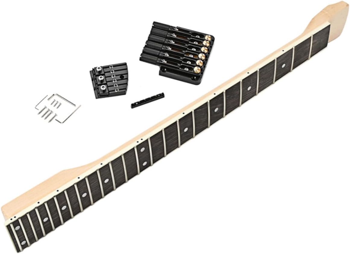 Headless Electric Guitar Neck Set 6-String Bridge and Nut Unfinished Wooden Neck for DIY Guitar Projects Replacement Accessories for Electric