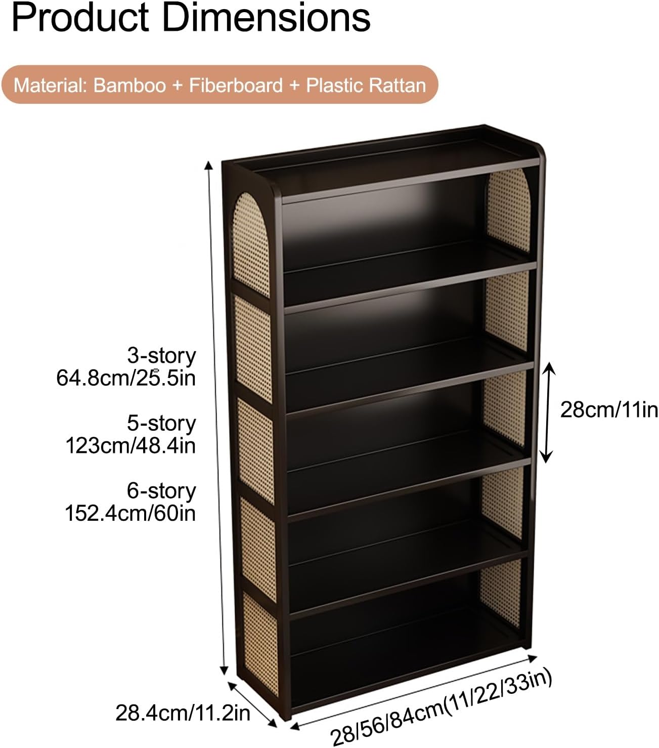 Open Bookshelf Corner & Straight Shelf Design Freestanding Display Rack Shelving Unit, Narrow Bookcase for Small Space Corner Bedroo, Office(Brown,84 * 123cm/33 * 48.4in)