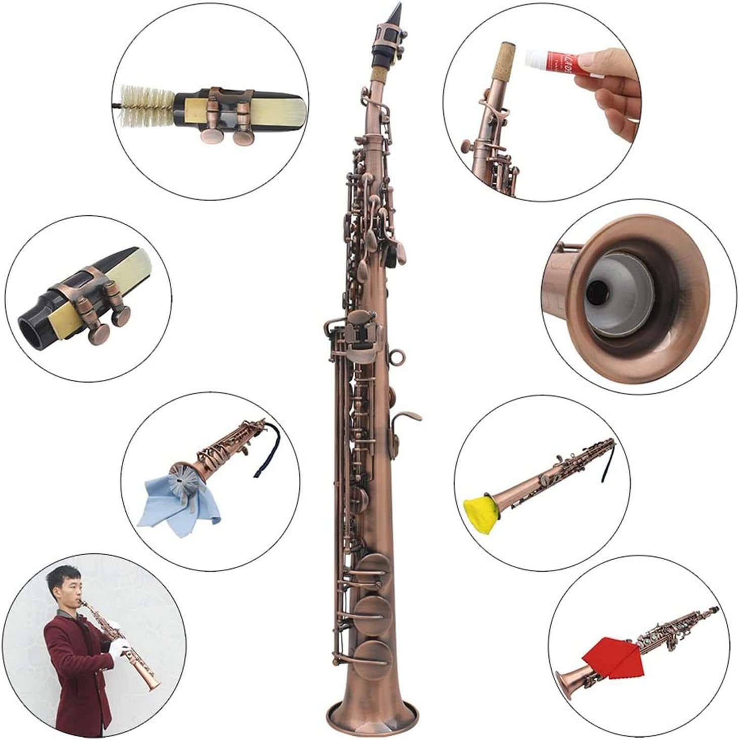 Professional Bronze Straight Bb Saxophone Sax Woodwind Instrument Abalone Shell Key Carve Pattern Student Saxophone