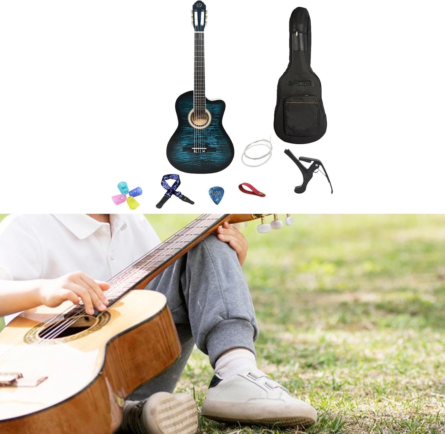 Acoustic Guitar Folk Guitar Musical Instrument Lightweight Adult Performance Grade Notched Guitar for Adult Kids Performances Blue(Blue)