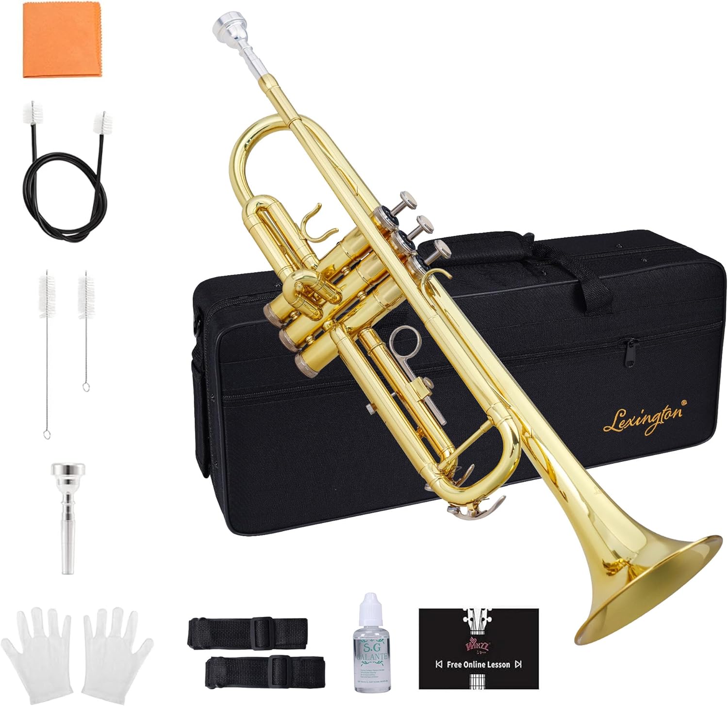 Aileen Lexington Standard Gold Bb Student Model Trumpet Includes Hard Case, Cleaning Rod and Cloth, Gloves