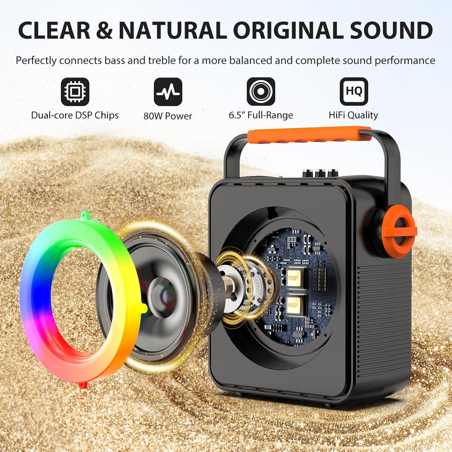 Karaoke Machine with 2 Microphones, Portable Bluetooth 5.3 Karaoke Speaker for Adults, PA System with Echo Adjustment for Outdoor Events, Gatherings and Parties, Stage Subwoofers (80W)