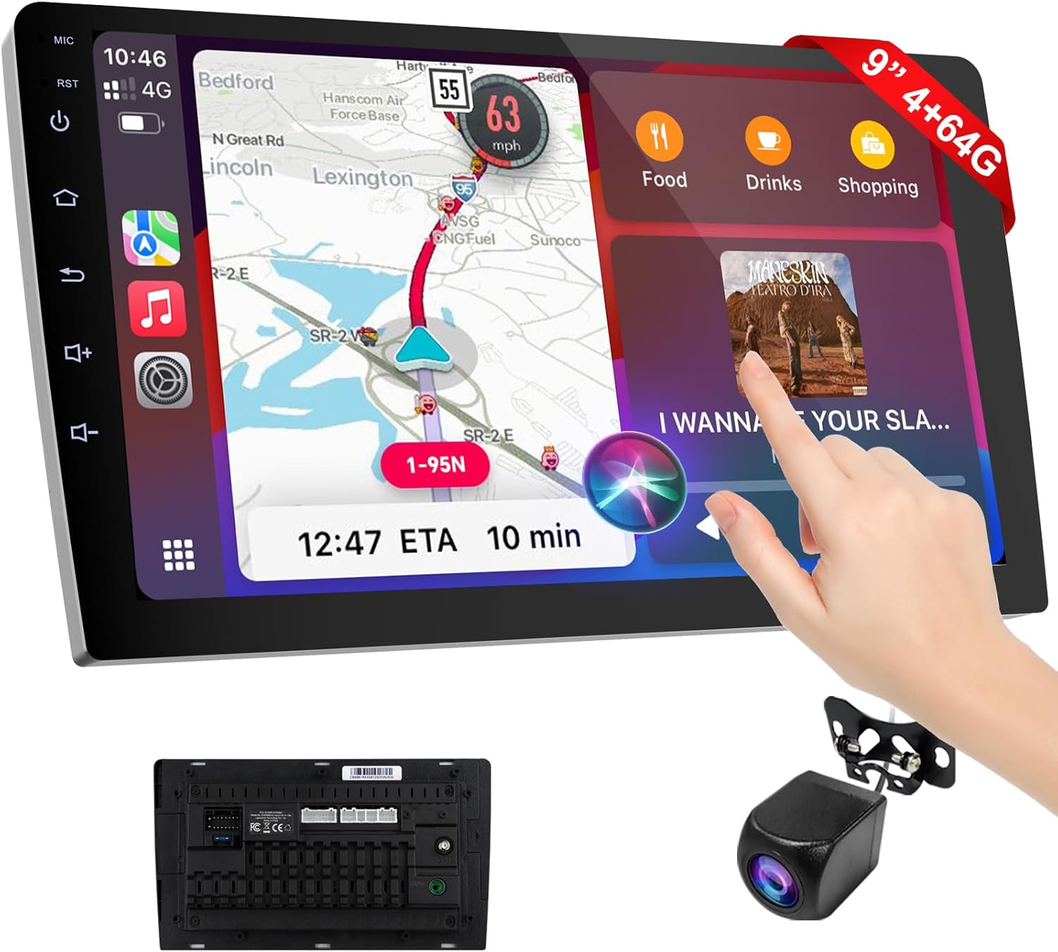 9 Inch Wireless Carplay Screen for Car,Double Din Car Audio Receivers with Voice Control,HD Portable Car Stereo Touch Screen with Backup Camera