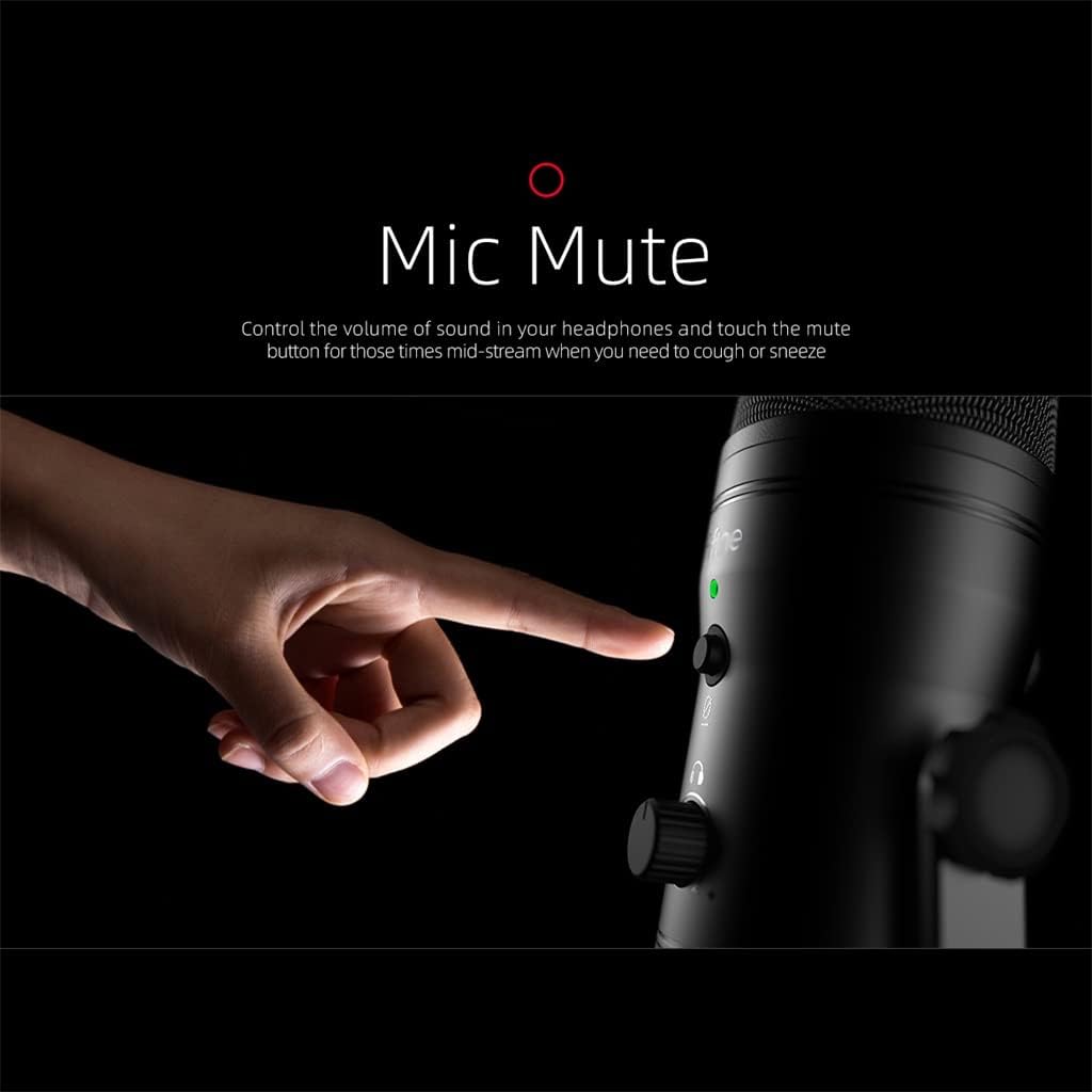 USB Recording Microphone, Computer Podcasting Microphone, Suitable for Four Voice Pickup Modes, Vocal and Game Microphones (Black 66.5 * 230mm)