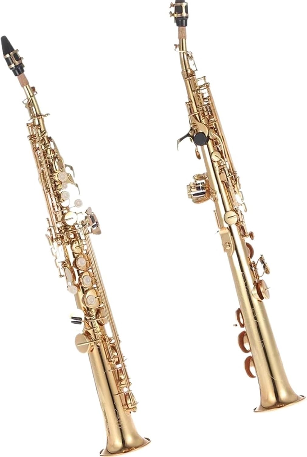 Brass Straight Treble Bb B Sax Saxophone Woodwind Instrument Key Carve Pattern (Color : Gold)