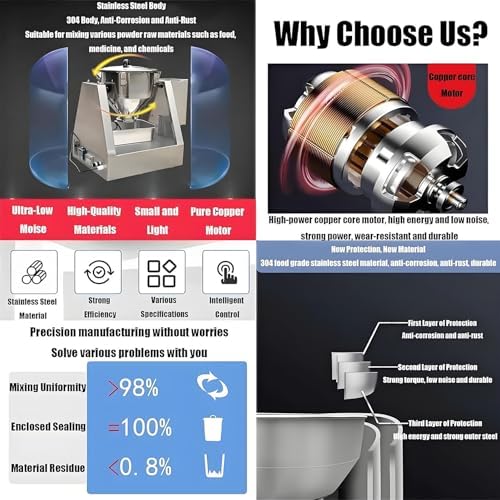 20L Electric Dry Powder Mixer, Stainless Steel Particle Blender, 360° Rotating Powder Mixing Machine for Laboratory & Food Processing, Ideal for Teaching and Research