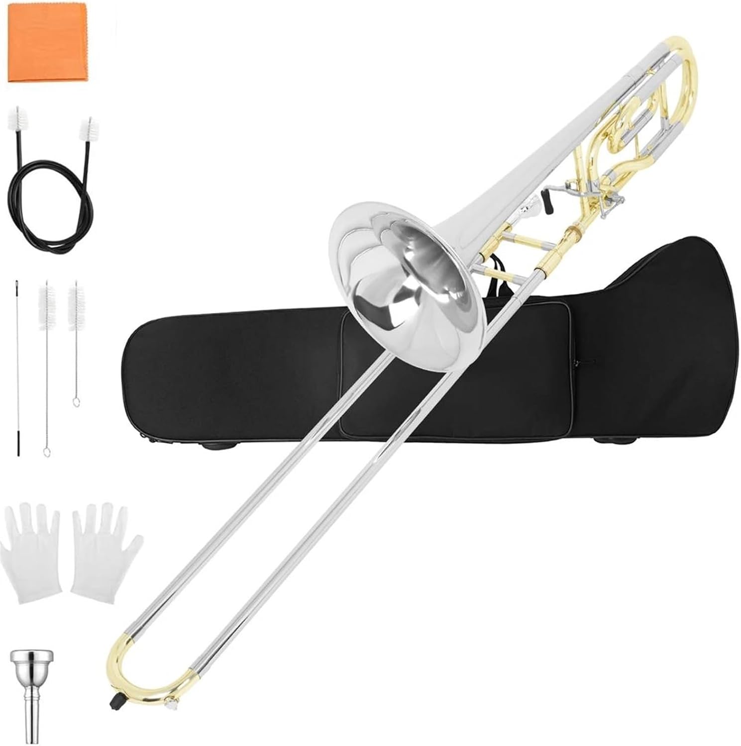 Professionals euphonium Tenor Trombone Brass Bb Tone B Flat Wind Instrument Trombone With Mouthpiece Stick Case Rod Accessories(Trombone set)