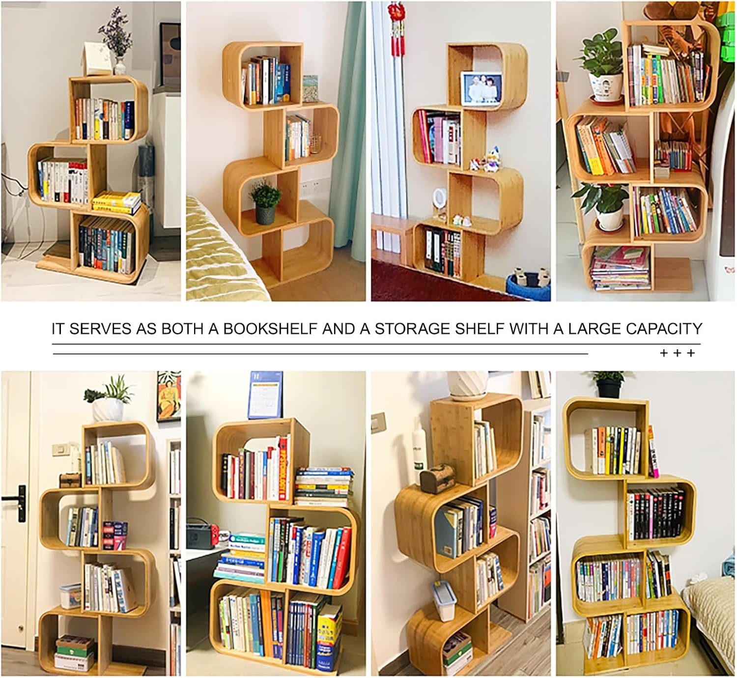 Open Bookshelf Modern Storage Organizer Space-Saving Wooden Book Shelf, Rustic Vintage Bookcase for Living Room Office Library(132cm/52in)