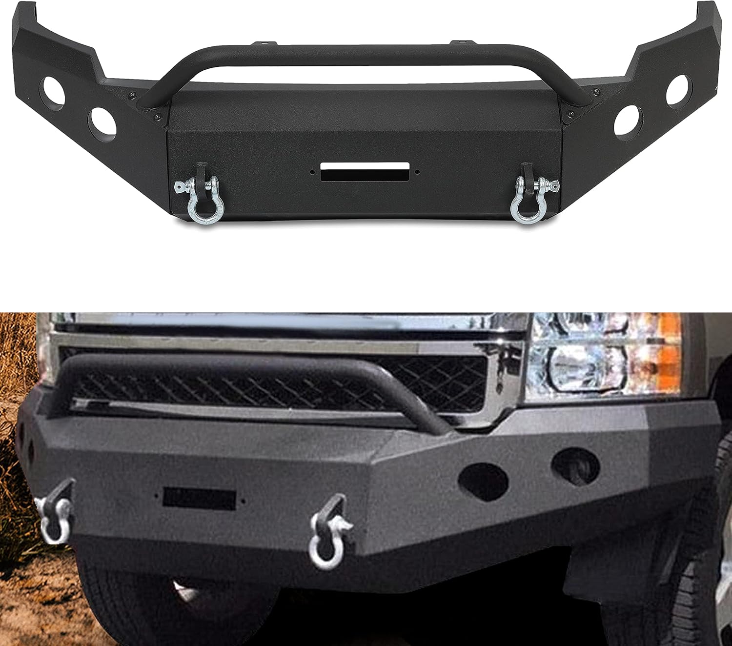 KUAFU Front Bumper Compatible with 2011-2014 Chevy Silverado 2500HD 3500HD 3 Piece (2 Packages)