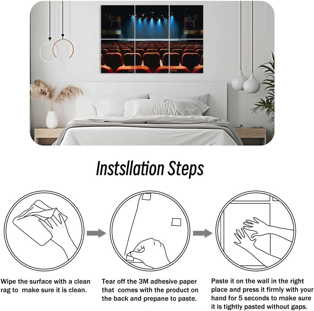 6 Pack Art Acoustic Panels empty vintage seat auditorium theater stage Soundproof Wall Panels, 48