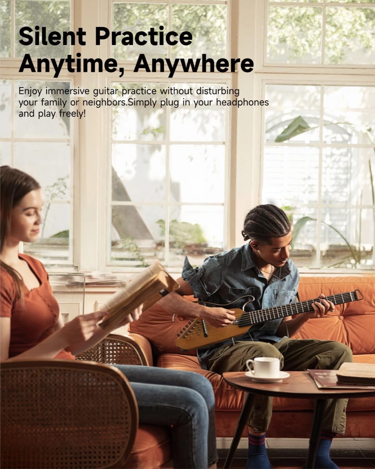 Guitar for Travel - Portable Ultra-Light and Quiet Performance Headless Acoustic-Electric Guitar and Mini Guitar Amp Small Electric Amplifier 5W Portable