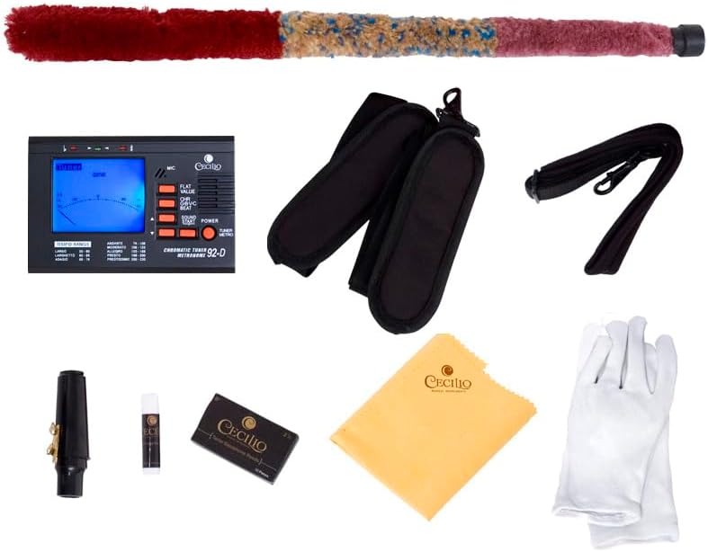 Mendini By Cecilio Tenor Saxophone - B Flat Saxophone for Beginner Musicians Students with Hard Case, Tuner, Mouthpiece, 10 Reeds, Polishing Cloth, Cleaning Rod, Gloves, Strap (Gold Nickel)