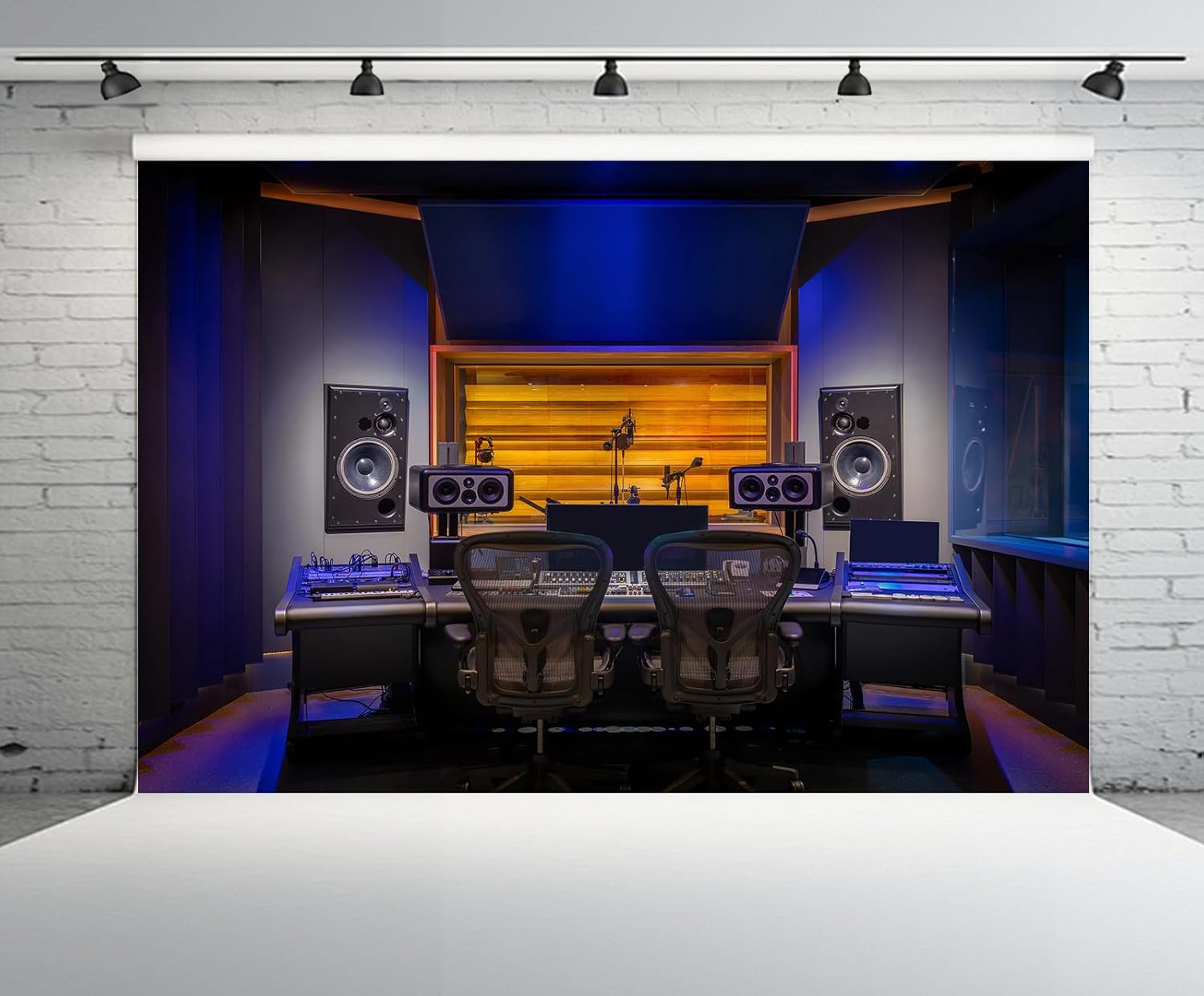 20x10ft Recording Studio Backdrop Modern Mixer Table Sound Source Equipment Listening Device Operation Desk Background Singer Music Producer Party Decor Photo Booth Studio Props Wallpaper