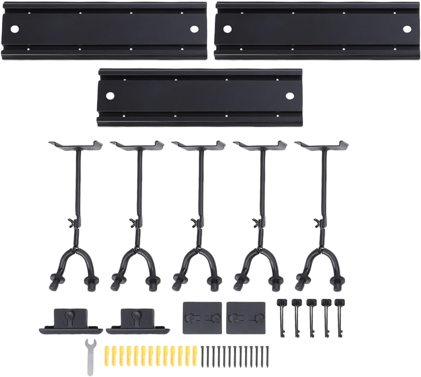 Guitar Wall Mount, with 5 Hooks, Strong Aluminum Metal Stand Rack, Adjustable Display Set for Acoustic Electric Guitars Basses