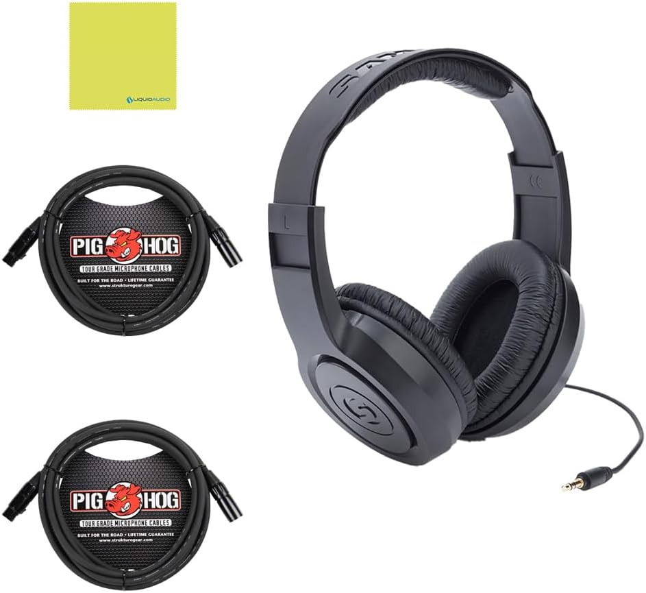 MOTU M2 2x2 USB-C Audio Interface Bundle w/Samson SRH350 Over-Ear Stereo Headphones, 2-Pack Pig Hog PHM10 8mm XLR Mic Cable and Liquid Audio Polishing Cloth