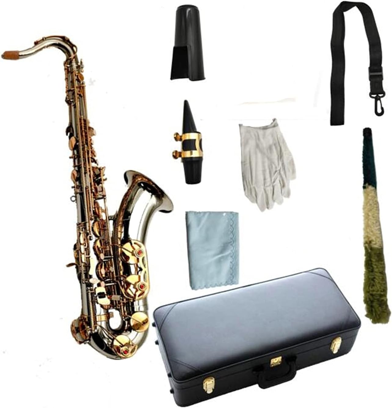 Student Saxophone Tenor Saxophone Bb Tune Gold Keys Nickel Plated Woodwind Instrument with Case Golves Mouthpiece Saxophone Set