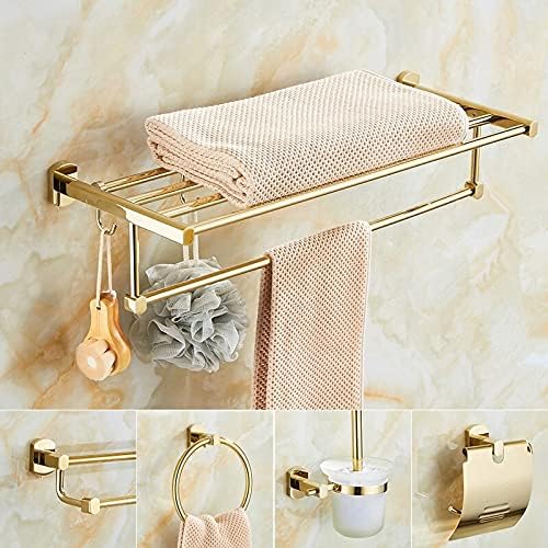 Shower Shelves Gold Bath Sets, Towel Rack, Paper Holder, Toilet Brush Holder, Hooks Bathing Accessories (Color : Corner Shelf)