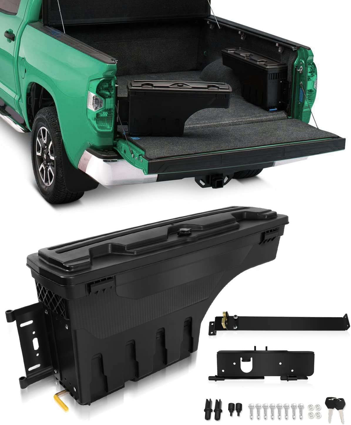 SCITOO Truck Bed Storage Box 180° Rotating Tool Box Fit For Toyota Tundra 2007-2021 Left Side Waterproof Black