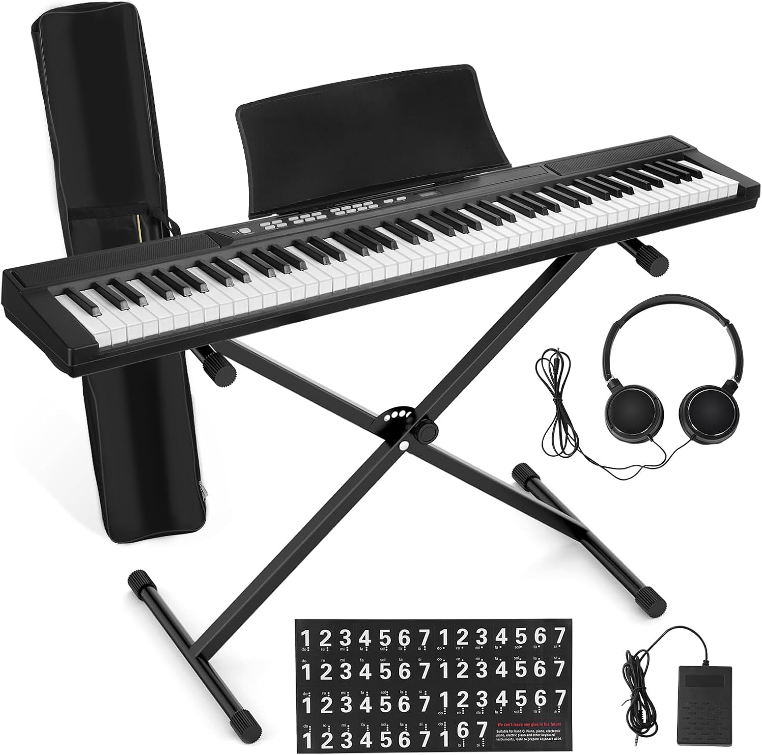 88-Key Electric Digital Piano, Piano Keyboard with Sustain Pedal, Music Stand, Headphones + Perfect for Beginners, Home Practice, and Music Exploration