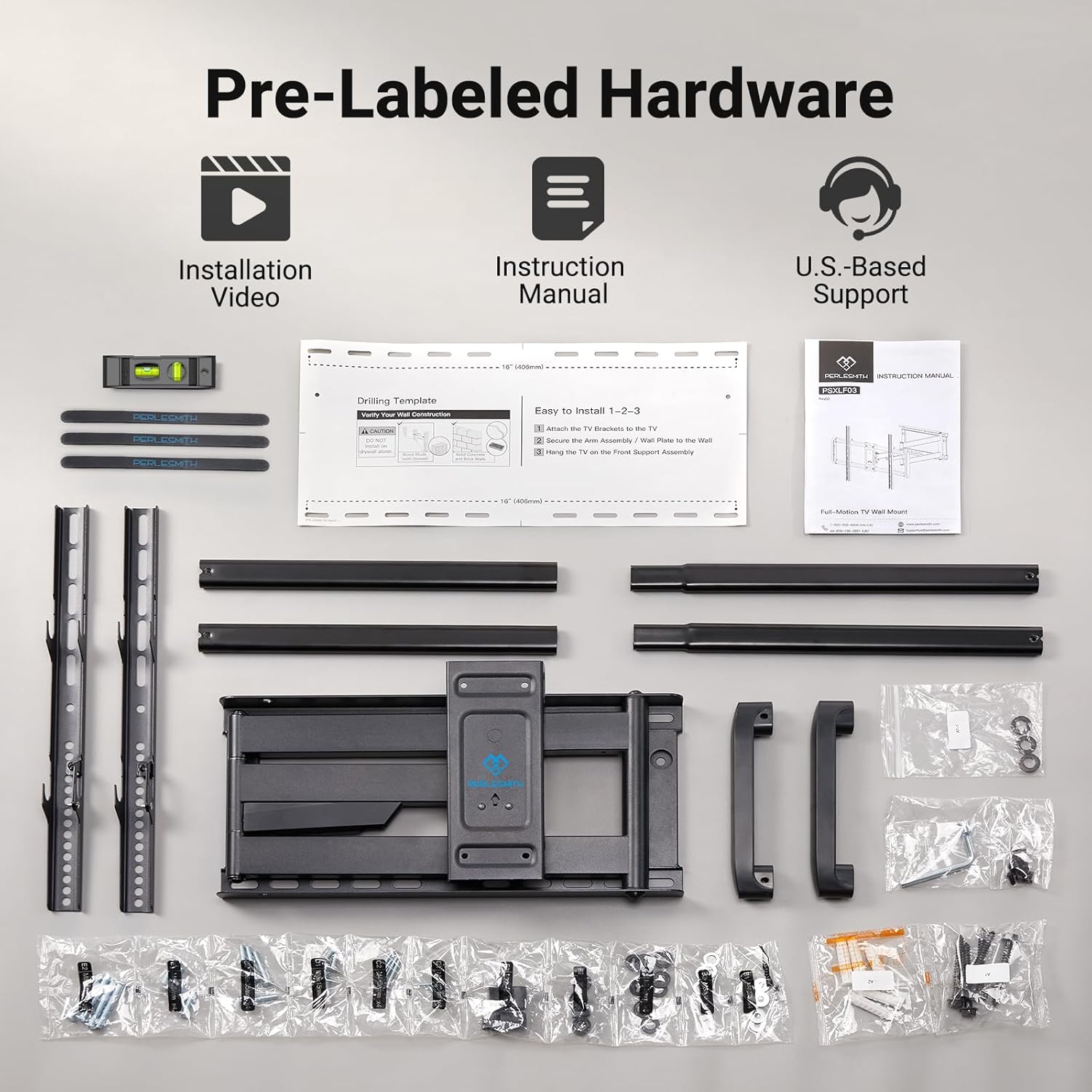 PERLESMITH Long Arm TV Wall Mount Full Motion for 37-75 inch TVs, Corner TV Mount Bracket with 27.36-inch Articulating Long Extension Arm, Swivel&Tilt, Max VESA 600x400mm up to 110lbs, 16