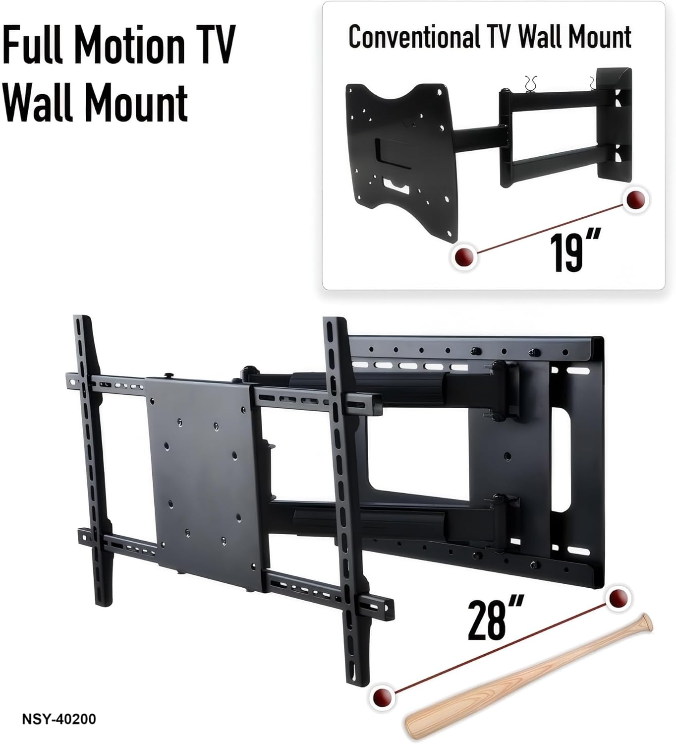 75 in TV Wall Mount, Heavy Duty Full Motion Articulating Corner TV Bracket for 55, 65, 75 Inches Flat TVs, 28 Inches Long Arm, Cable Management, Includes HDMI Cable, for 16