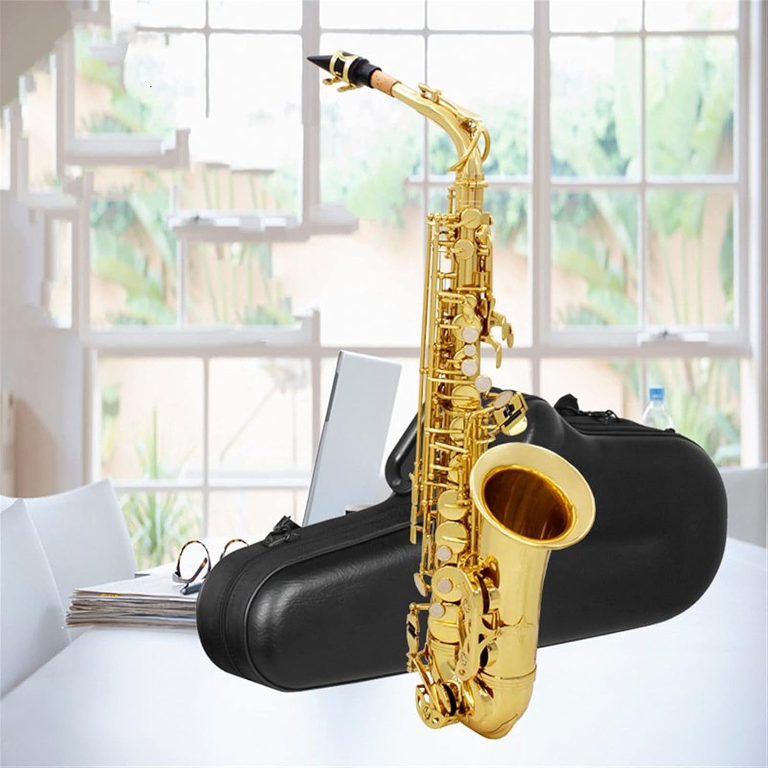 Gold Key Alto Saxophone Woodwind Instrument in E-Flat Key with Leather Case Accessories