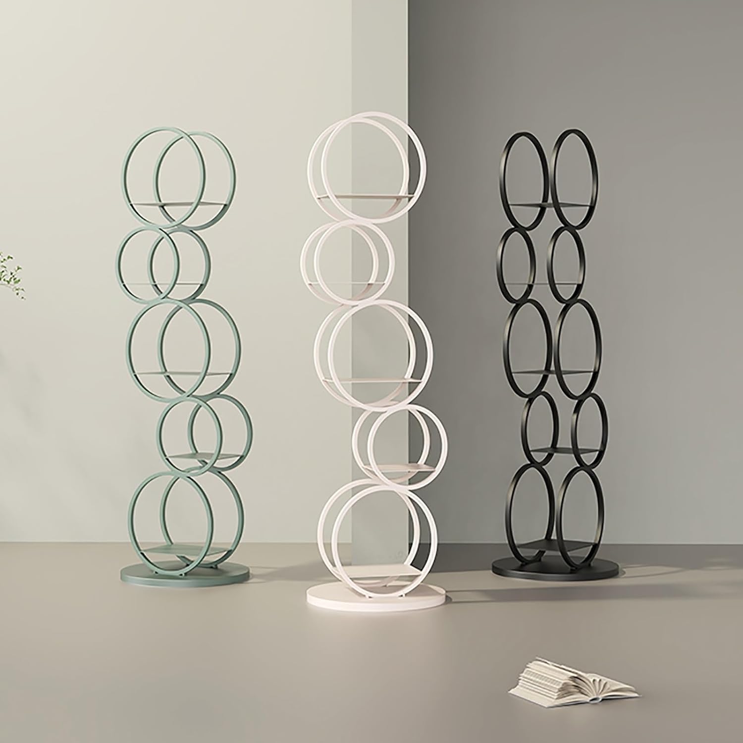 Irregular Geometric Bookshelf, Metal Decorative Storage Shelving, Modern Freestanding Display Shelves Bookcase, Tall Book Shelf Unit for Living Room Bedroom(White)