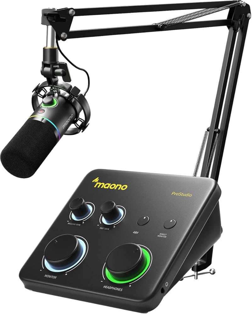 MAONO USB Audio Interface for PC and XLR/USB Dynamic Microphone: Interface with XLR Input 24-bit/192kHz Routing Software Loopback ASIO Driver for Recording Music, Guitar, Podcast, Streaming