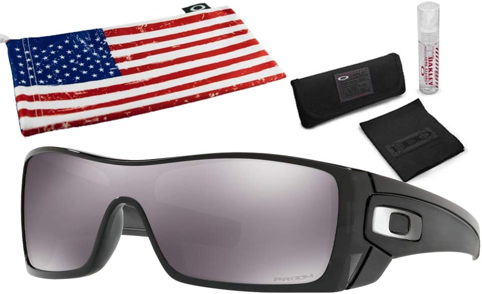 Oakley Batwolf Sunglasses (Black Ink Frame, Prizm Black Lens) with Lens Cleaning Kit and Country Flag Microbag