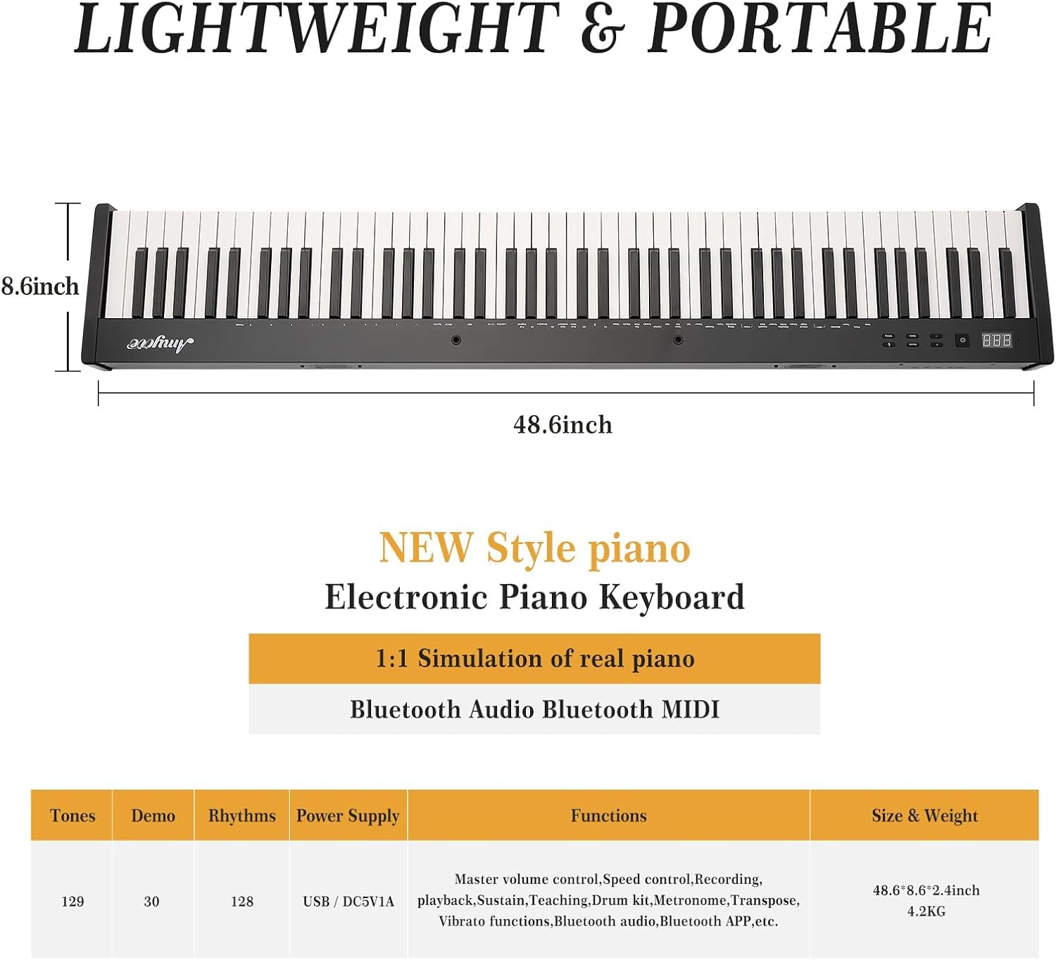 Keyboard Piano, Portable Digital Piano 88 Key, Electric Keyboard Piano With Stand, Headphones, Pedal, Handbag, Power Supply, Full Size Piano Keyboard for Beginners and Professionals