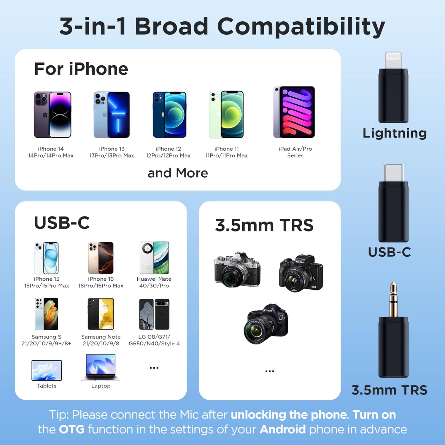 BOYALINK 2 Wireless Lavalier Microphone for iPhone15/16 Android Camera Laptop,48kHz/24-bit,1000ft Range, Mono/Stereo, 30H Use, USB-C/Lightning/TRS Plug Noise Cancellation for TikTok Video Recording