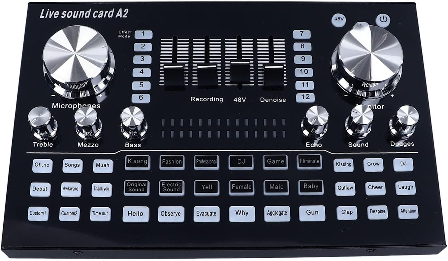 Live Sound Card, Professional Audio Mixer with Sound Effects & Voice Changer, Bluetooth 48V Phantom Power Audio Interface Sound Board for Podcast Recording, Live Streaming, Gaming