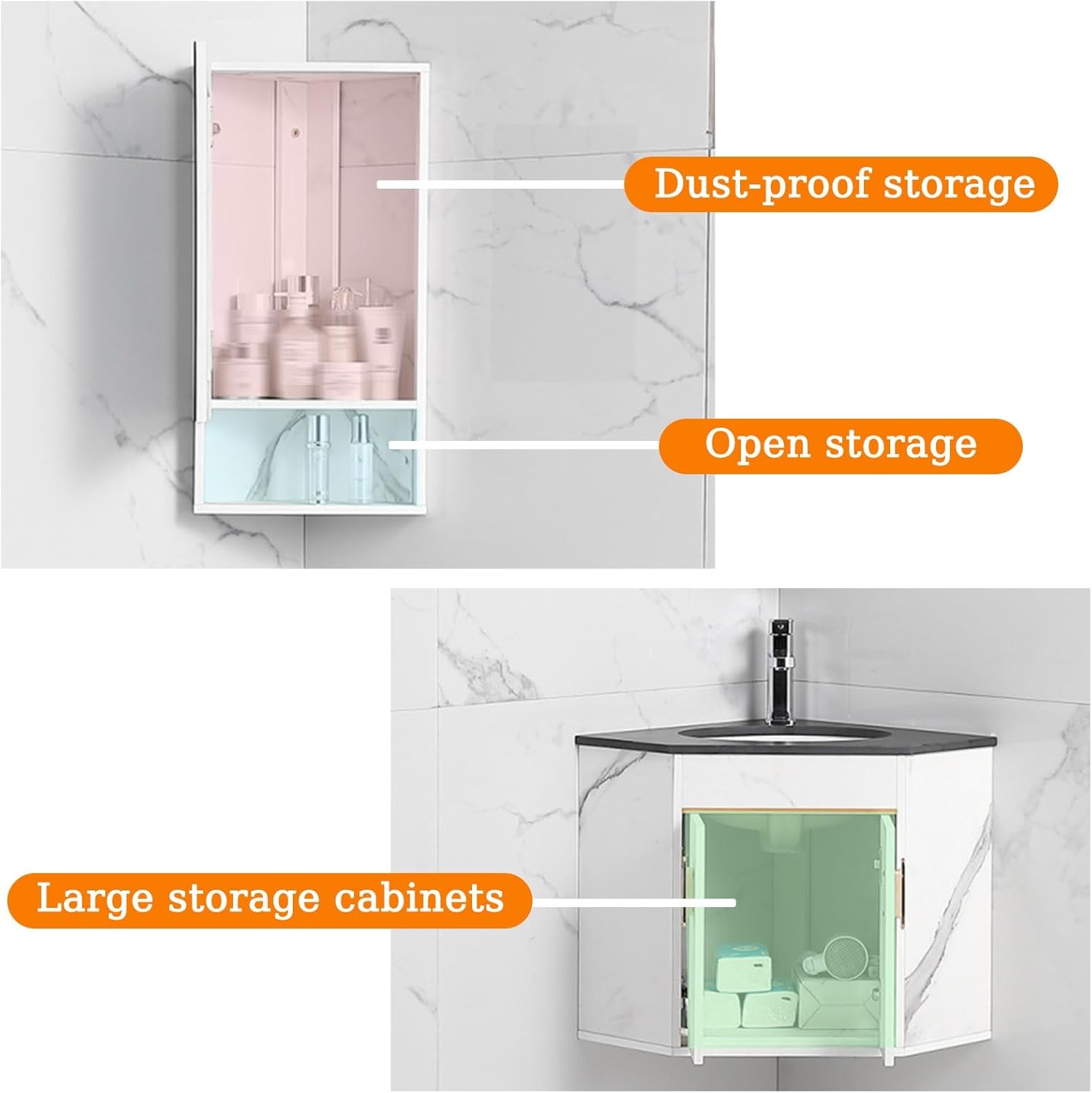 Corner Bathroom Sink, 20 Inch, Wall-Mount, Ceramic, Triangle, 2 Holes, No Mirror