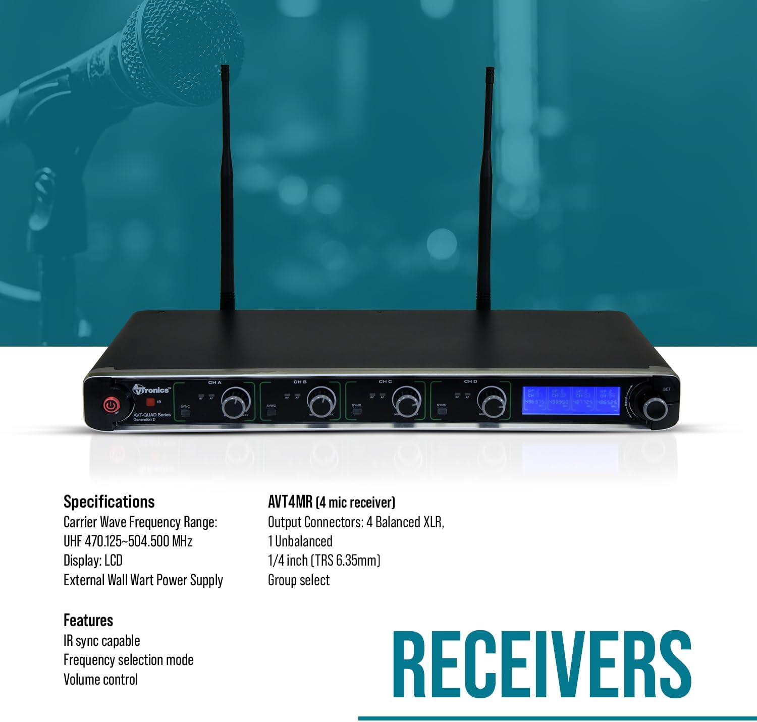 Professional Wireless Microphone System with 4 Handheld Dynamic Microphones, 200 Channels Uhf Wireless Mic with LCD Display, Karaoke for Events, Church and Singing, Range 200 Feet, Black