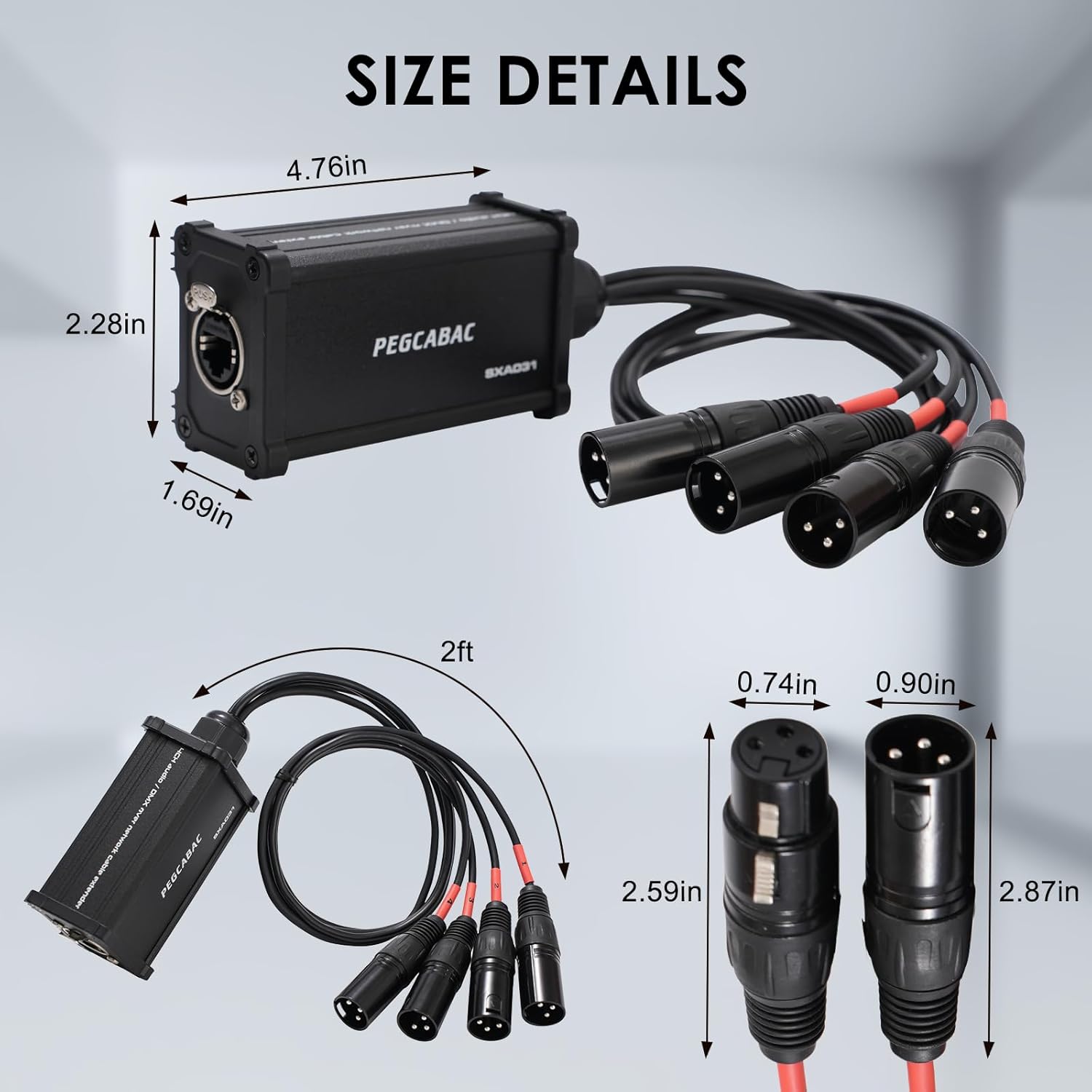 4 Channel Snake 3 Pin XLR/DMX/AES-EBU to Ethercon RJ45 Cat5/Cat6 Ethernet Extender for Stage Sound Lighting and Recording Studio with 2 Ft Breakout Cable(Male&Female)