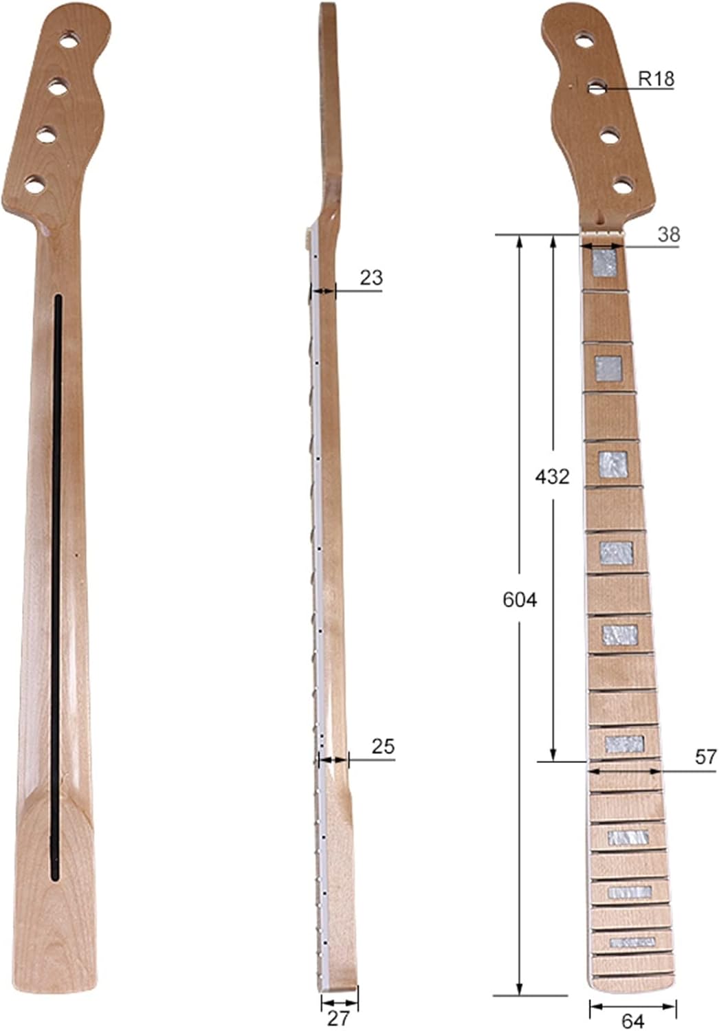Left Hand Electric Bass Guitar Neck Maple for TL Bass Neck 20 Frets Natural Fingerboard Guitar ​Neck Replacement (Color : Right Hand)