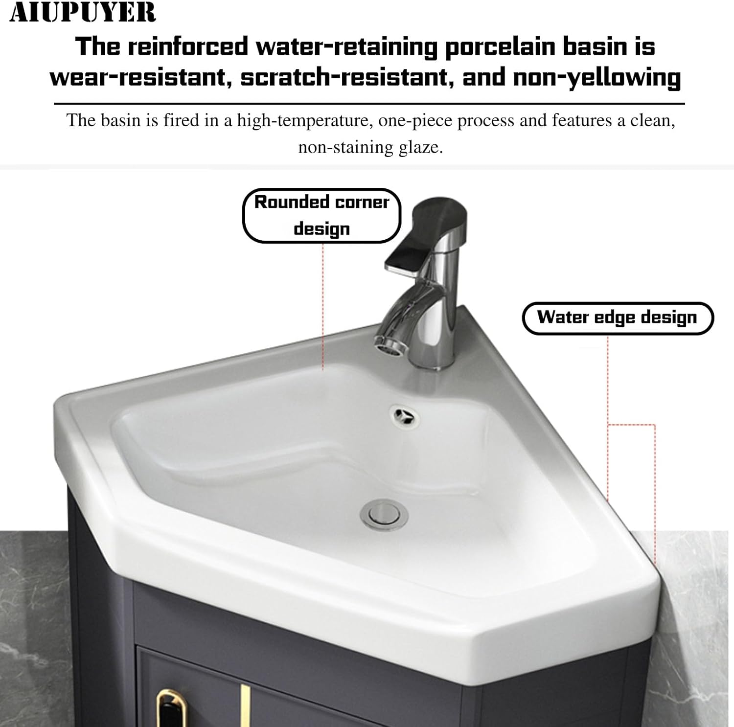 Corner Bathroom Vanity, Bathroom Vanity Utility Sink Free Standing Cabinet Wall Mount, Ceramic, Bathroom Cabinet with Faucet and Drain (48CM/18.8IN)