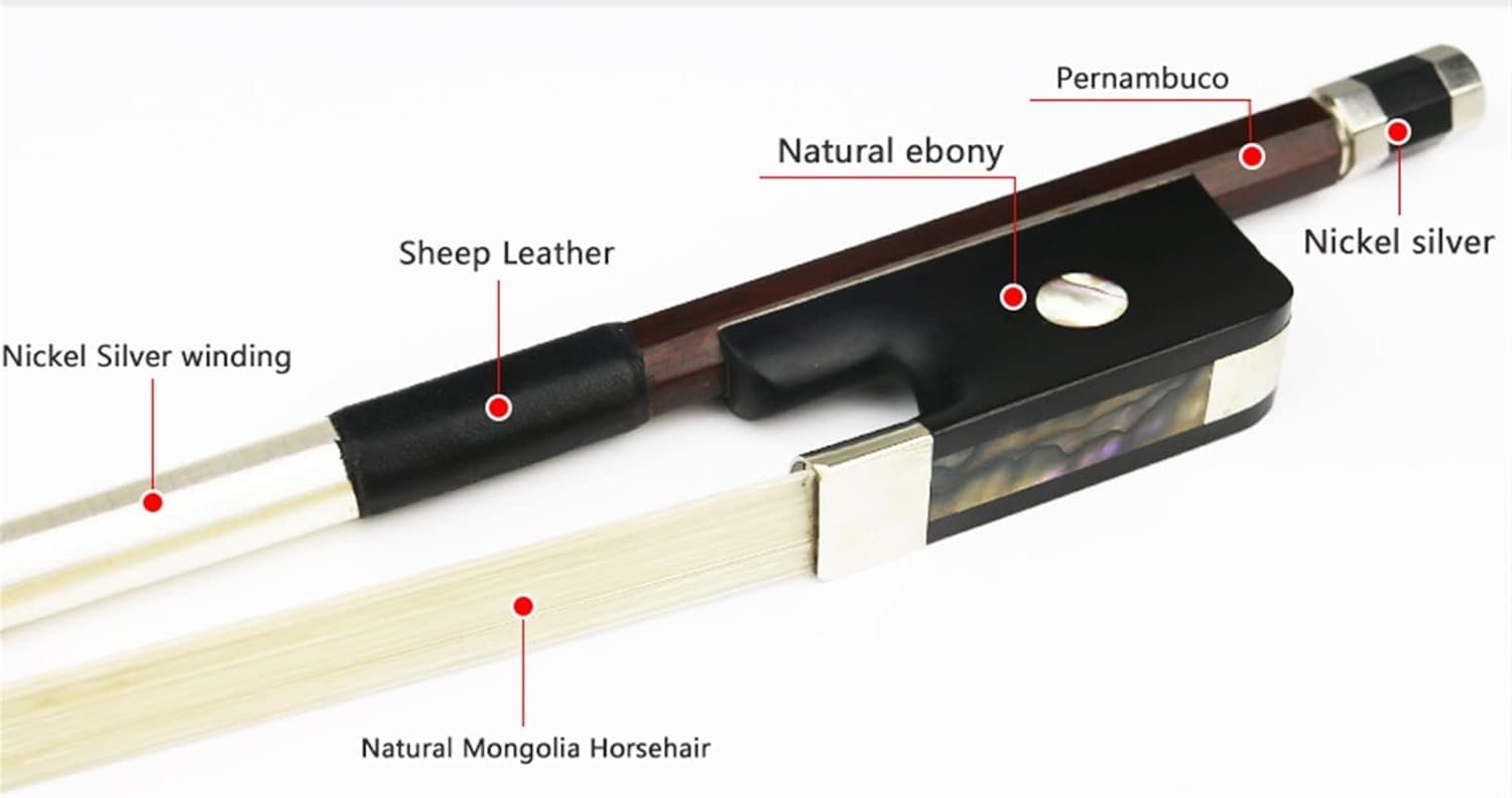 TSTS 4/4 Size Bass Bow Pernambuco Ebony Frog Nickel Silver Natural Mongolia Horsehair Bass Accessories Full Size Violin Bow