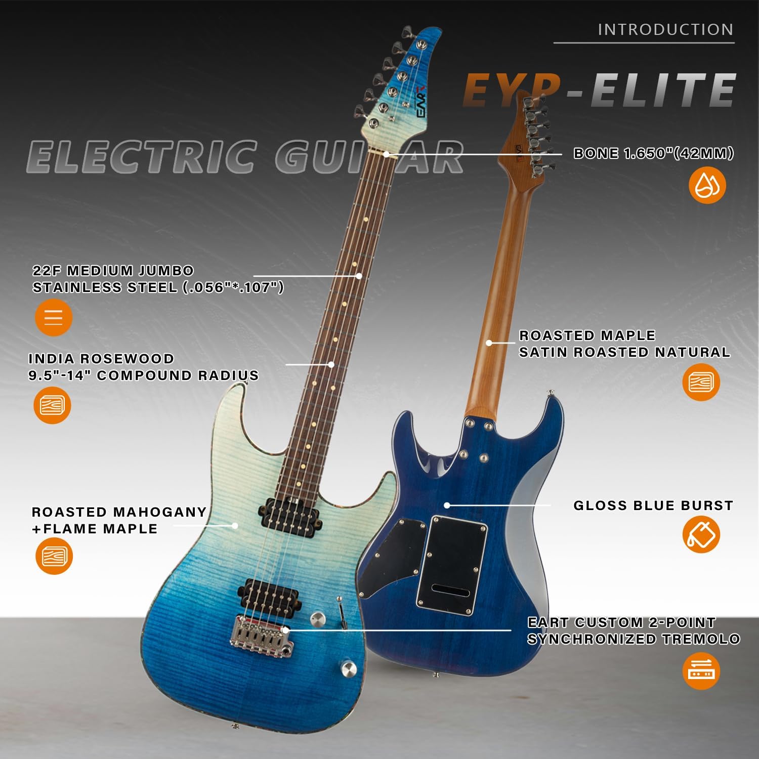 EART EYP-Elite Soild Body Electric Guitar with Roasted Mahogany Custom Artones-HBC115 Pickups NK-Arch-Top Body,Gloss Body Electric Guitar