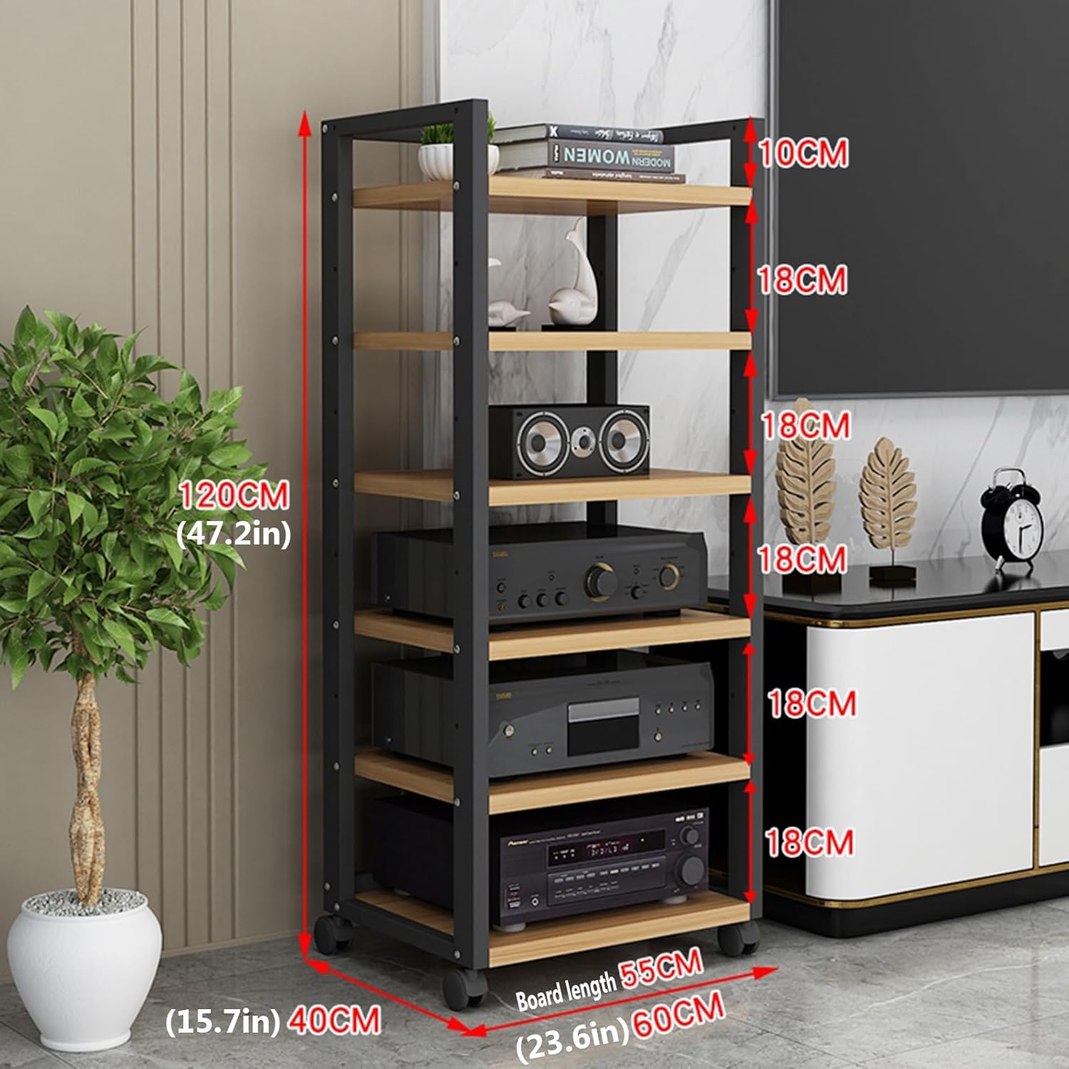 Movable Media Stand 6-Tier AV Media Stand Corner Shelf, Multi-Function Entertainment Stereo Component Storage Cabinet Audio Rack, Game Consoles (Color : A, Size : 6