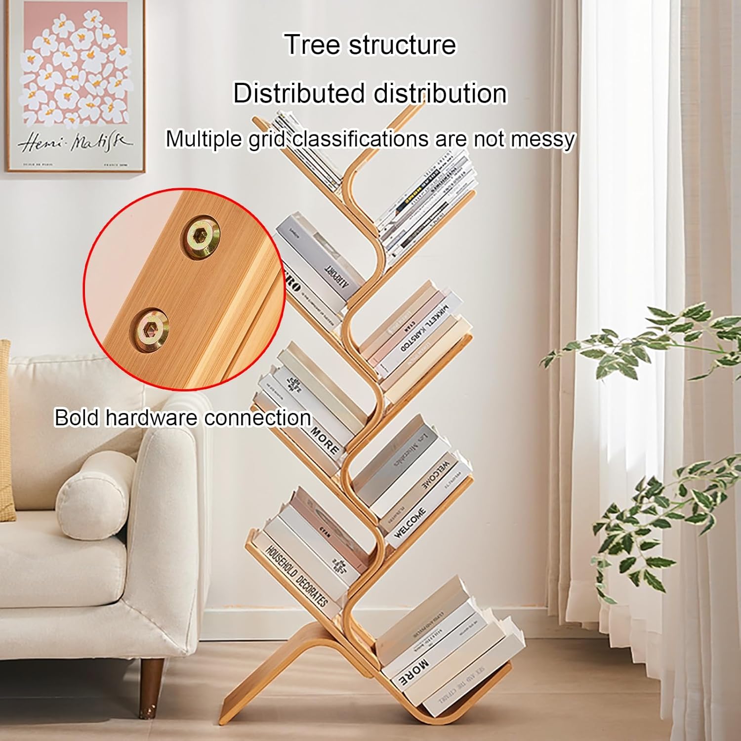 Bamboo Tree Bookshelf, Creative Curved Standing Bookcase Rack, Book Storage Organizer Shelves, Display Floor Book Shelf, Space Saver for Home Office Living Room Bedroom(140cm/55.1in)