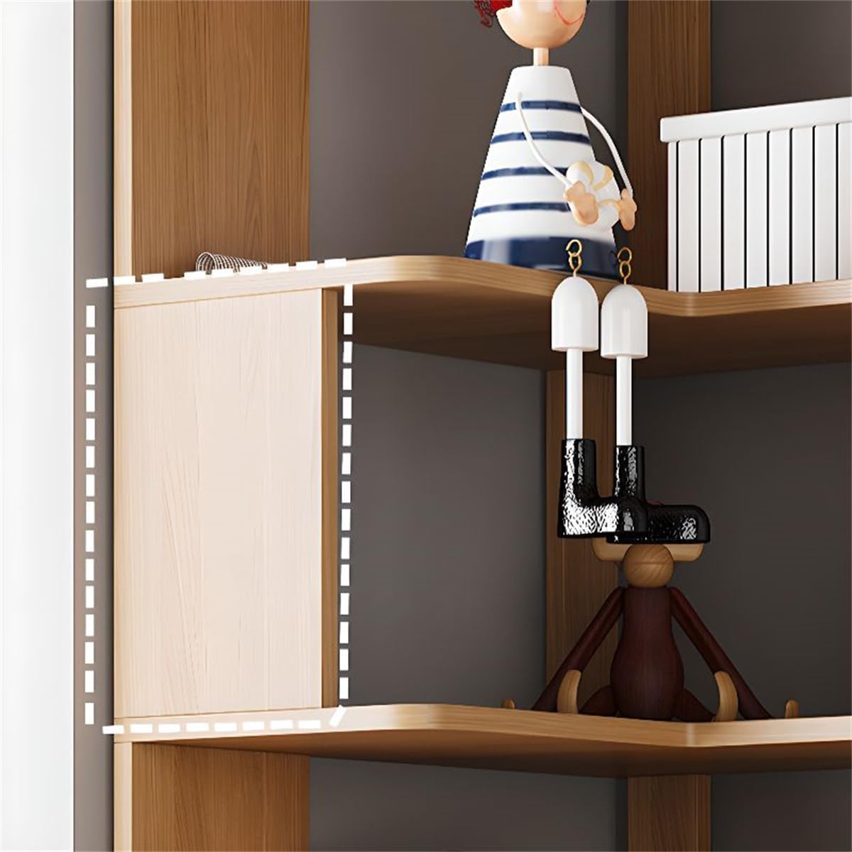 KWOKING L-Shape Bedroom Corner Cube Storage Cabinet Book Shelf Floor Bookshelf Solid Wood Storage Shelves Triangle Corner Bookcase White 22