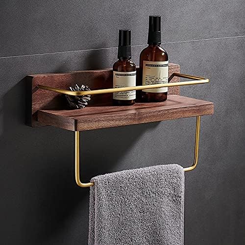 Shower Shelves Bathroom Shower Shelf, Brass and Wood Bathroom Corner Shelf, Wall Mounted Storage Holder Bathing Accessories (Color : 30cm)