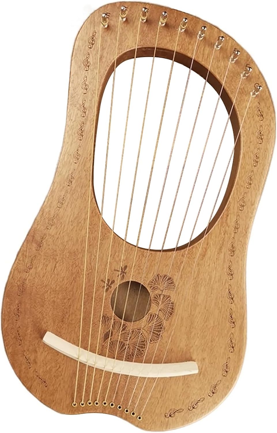Single-Board Lyre Harp, 10-String Adult/Children Easy-to-Learn Lap Harp, Portable Small Harp Instruments (Color : 10 String Log Color Leaf)