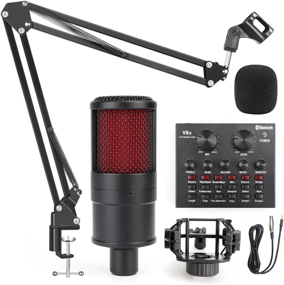 Professional Metal Condenser Microphone Sound Card Phantom Power Game Studio Microphone Computer Recording