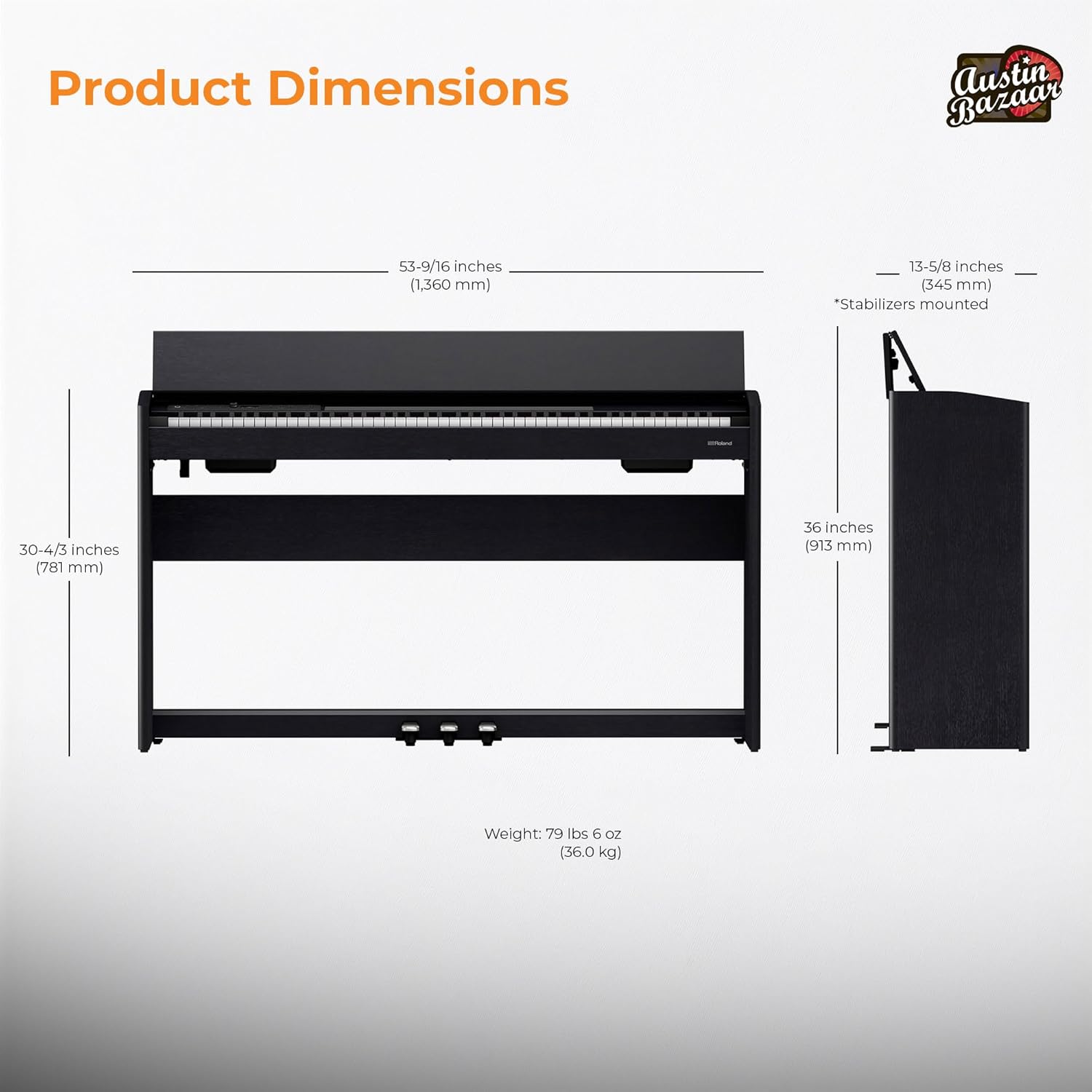 Roland F701 Digital Pianos - Contemporary Black Bundle with Headphones, Instructional Book, Online Piano Lessons, Austin Bazaar Piano DVD, and Polishing Cloth