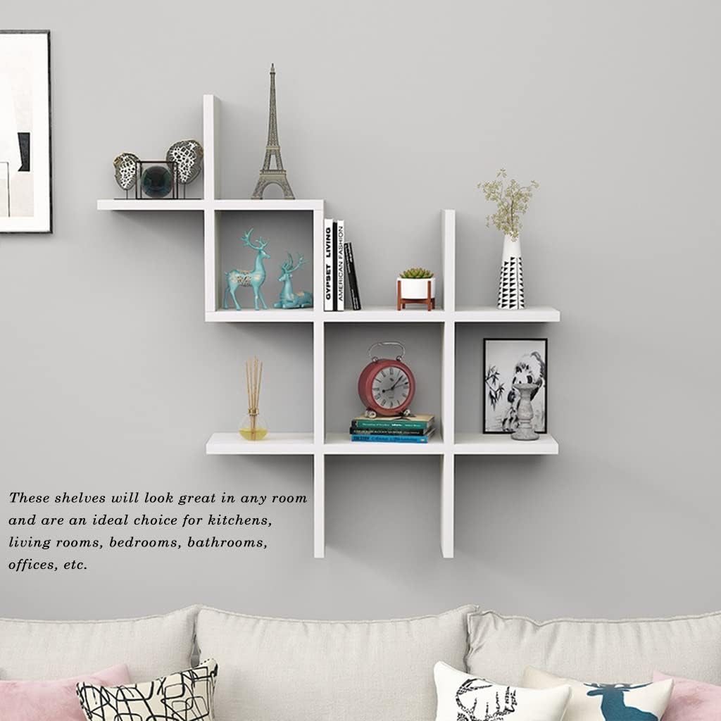 Criss Cross Intersecting Floating Shelf, Rustic Wall Mount, Wall Shelf for Bedroom, Cube Grid Display Case Floating Organizer Rack for Kitchen, Badroom (Color : /Black, Size : B)