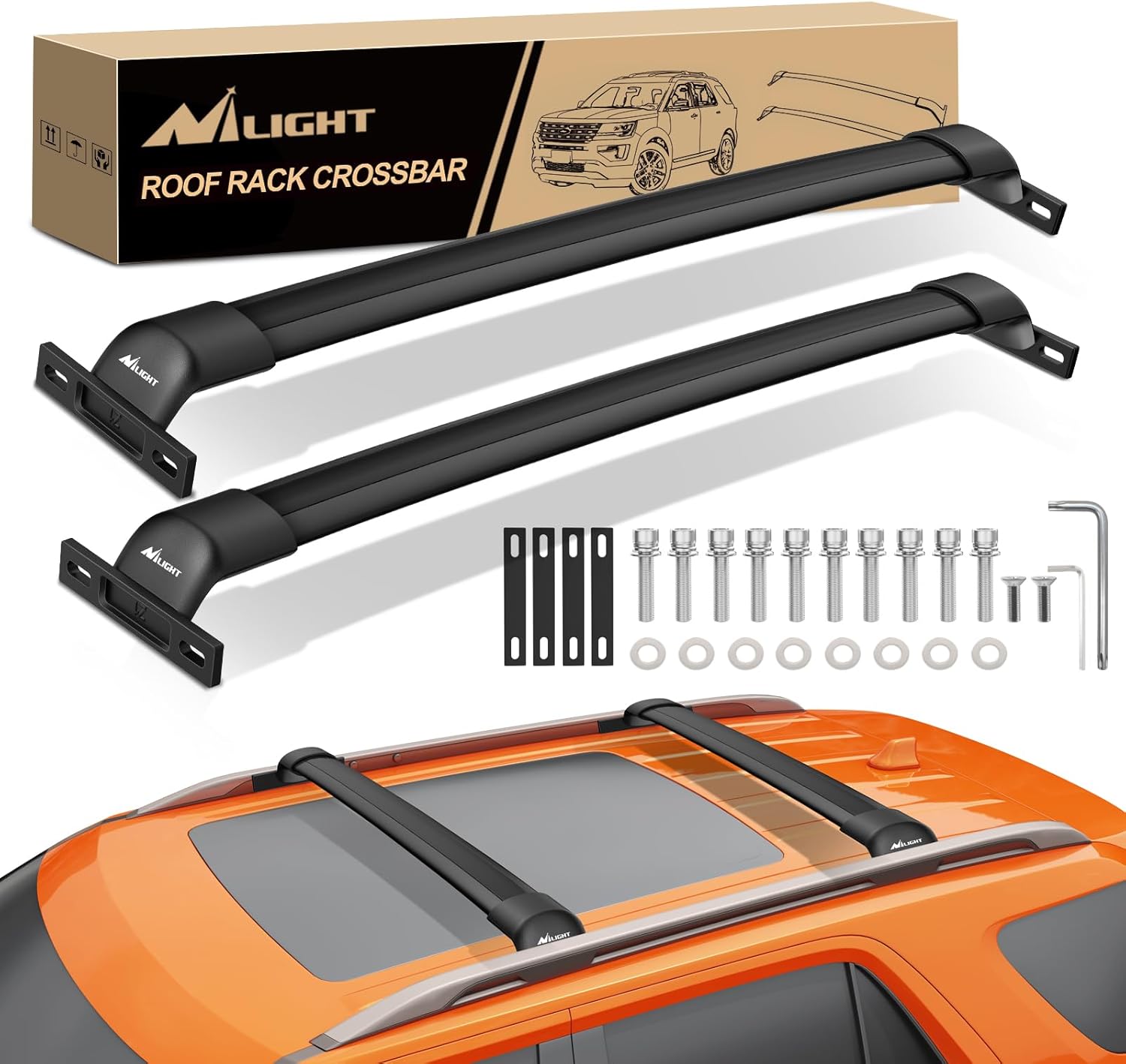 Nilight Roof Rack Cross Bars Fit for Ford Explorer 2016 2017 2018 2019 with Side Rails and Fixed Point, Adjustable Aluminum Car Crossbars for Cargo Carrier Luggage Bike Kayak Rooftop Tent Snowboard