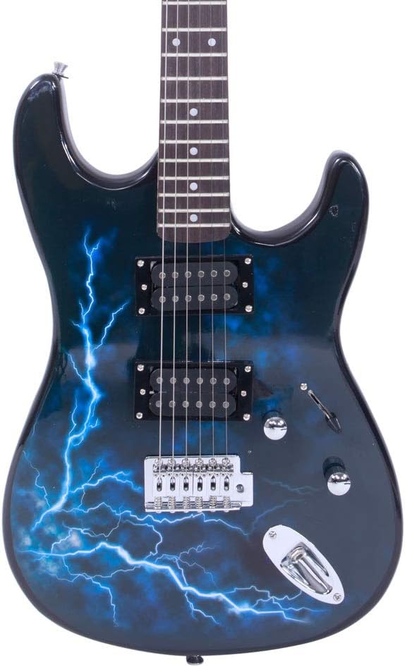 39 Inch Beginner Electric Guitar Kit, Full Size Electric Guitar,Complete Electric Guitars Set with Bag, Shoulder Strap, Power Wire, Wrench Tool,Tremolo Arm and Picks,Black and Dark Blue